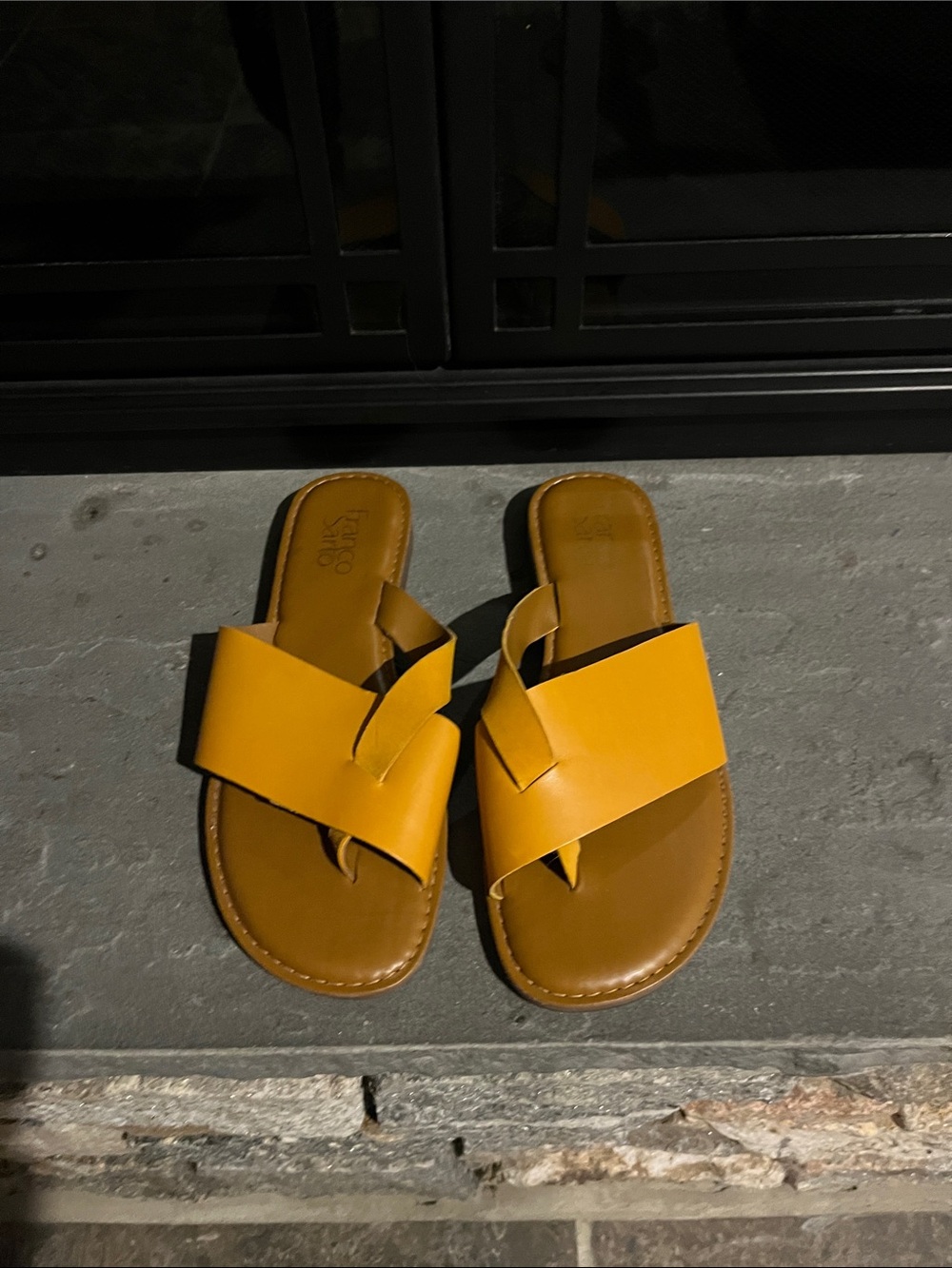 Franco Sarto Women's  mustard  yellow Leather Slide Sandals 7,5